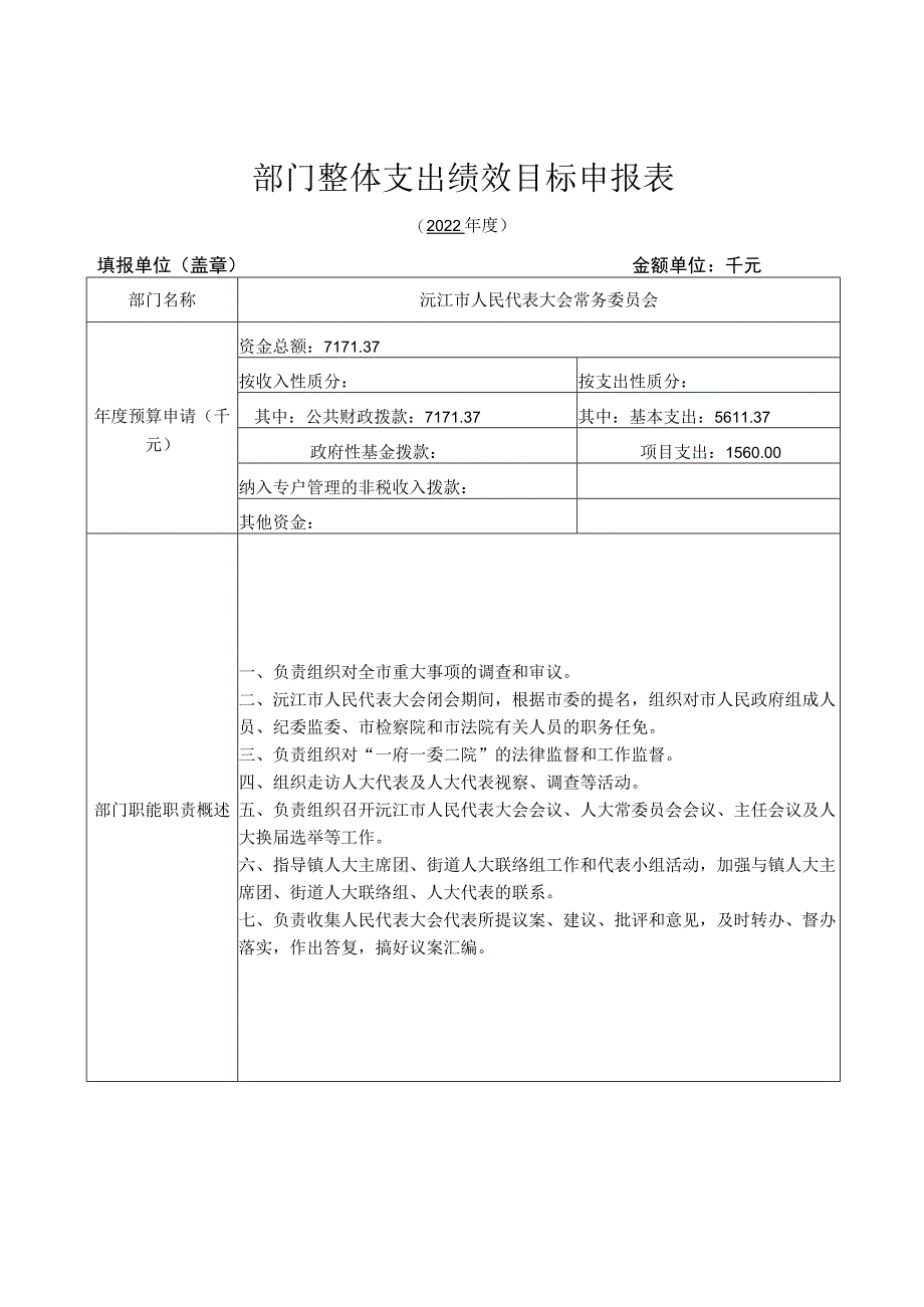 部门整体支出绩效目标申报022年度.docx_第1页