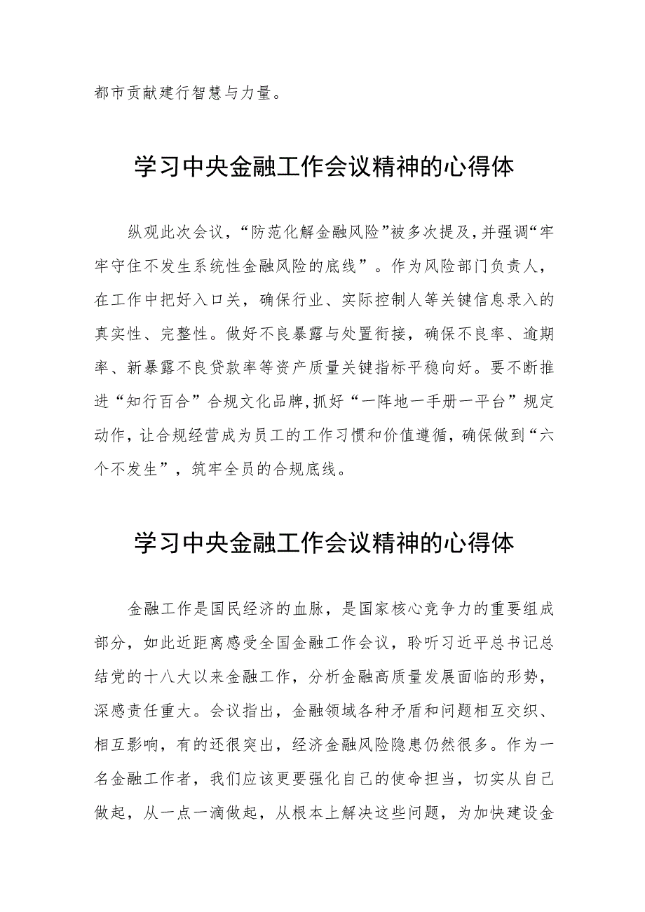 2023中央金融工作会议精神心得感悟简短发言四十二篇.docx_第2页