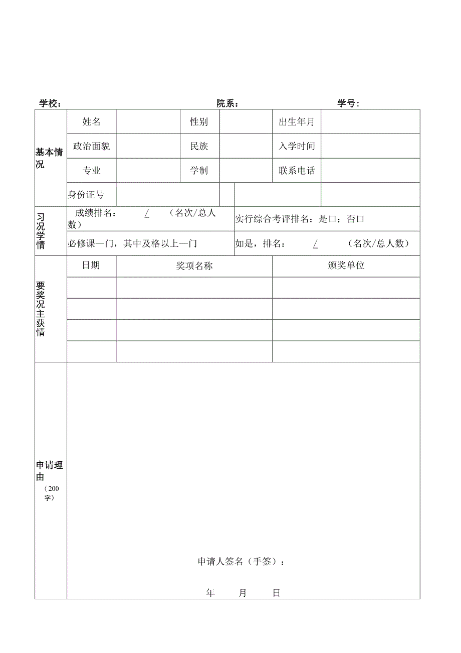 2020—2021学年国家奖学金申请审批表（高等学校）.docx_第1页