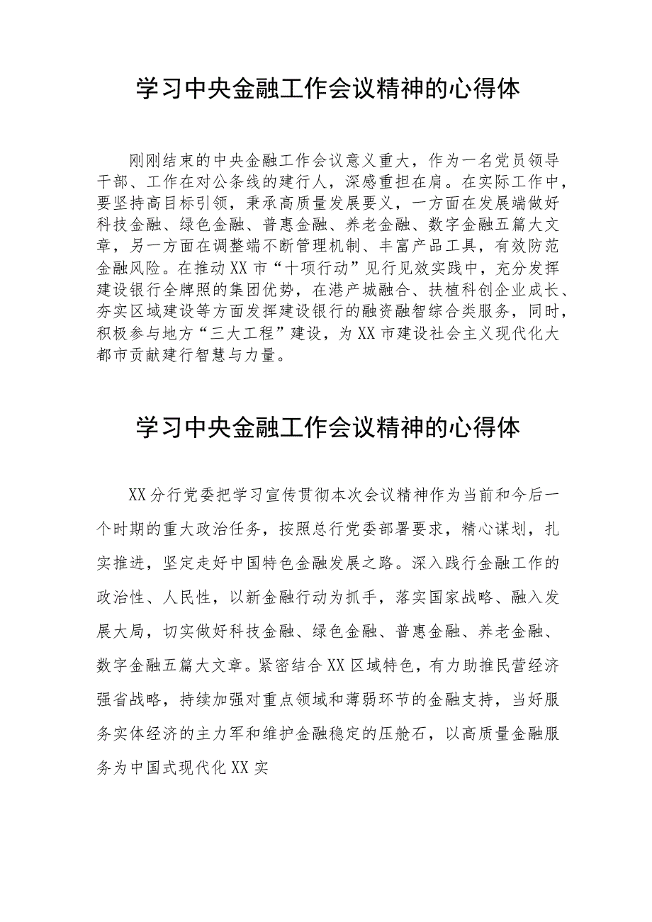 2023中央金融工作会议精神心得感悟发言提纲二十六篇.docx_第3页