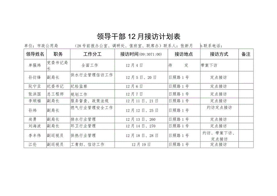 领导干部12月接访计划表.docx_第1页