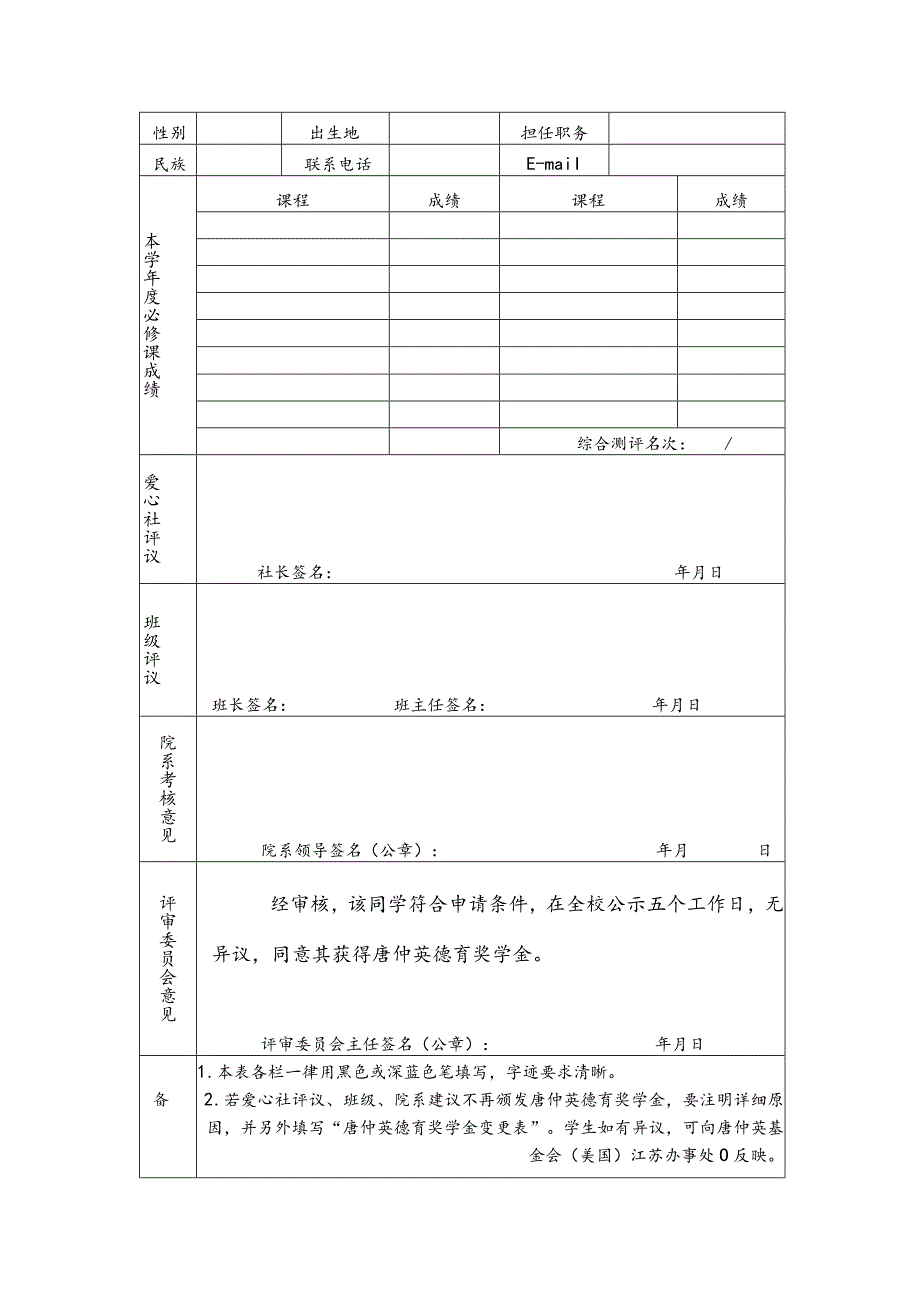 西北农林科技大学唐仲英德育奖学金审核表.docx_第2页