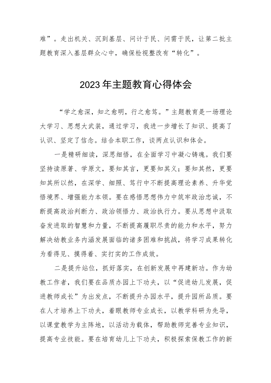 2023年幼儿园关于开展第二批主题教育心得体会十篇.docx_第2页