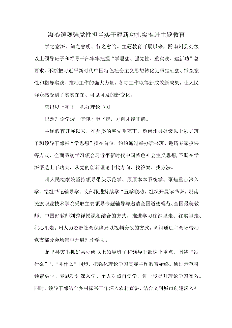 凝心铸魂强党性担当实干建新功扎实推进主题教育.docx_第1页