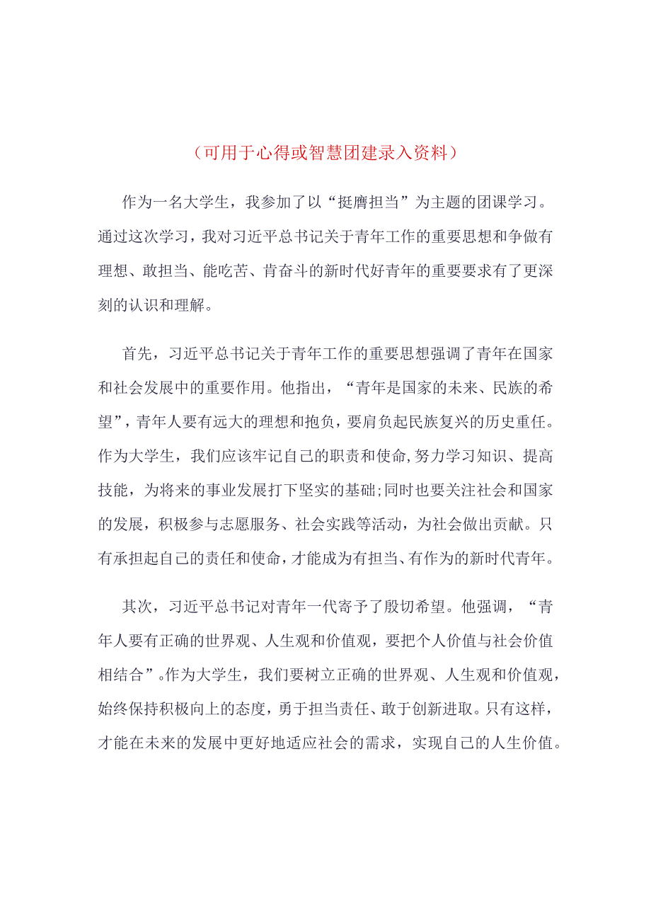 团支部2023智慧团建“挺膺担当”录入(4篇合集）.docx_第1页