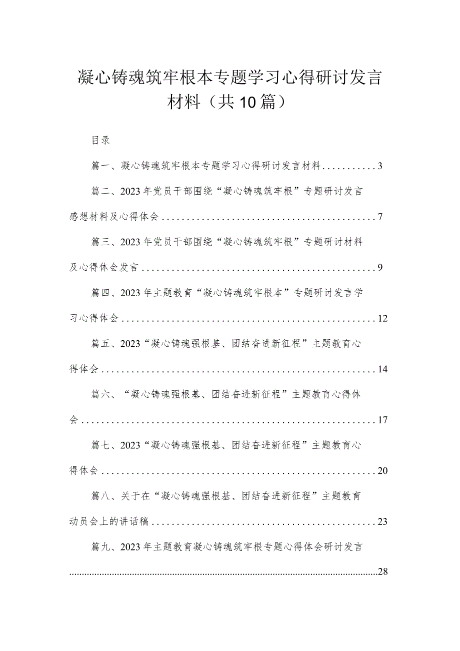 凝心铸魂筑牢根本专题学习心得研讨发言材料（共10篇）.docx_第1页