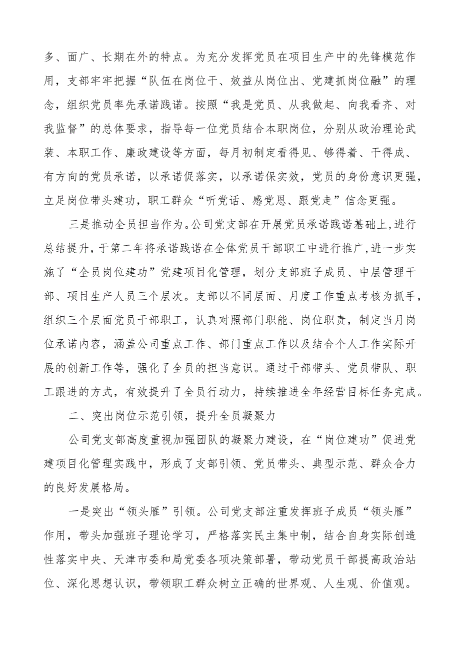 公司党支部岗位建功党建项目化管理工作经验材料范文.docx_第2页