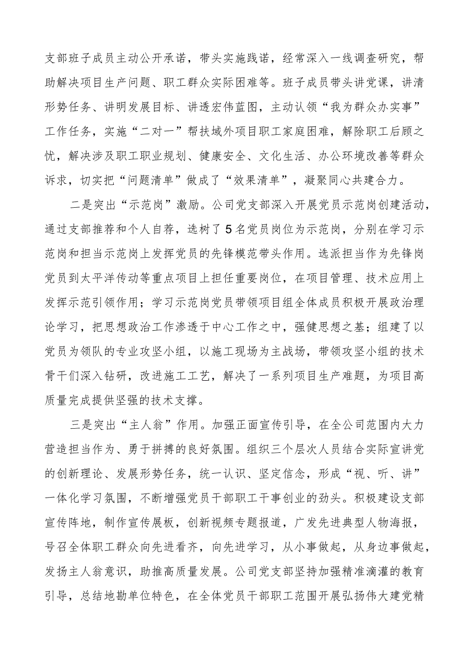 公司党支部岗位建功党建项目化管理工作经验材料范文.docx_第3页