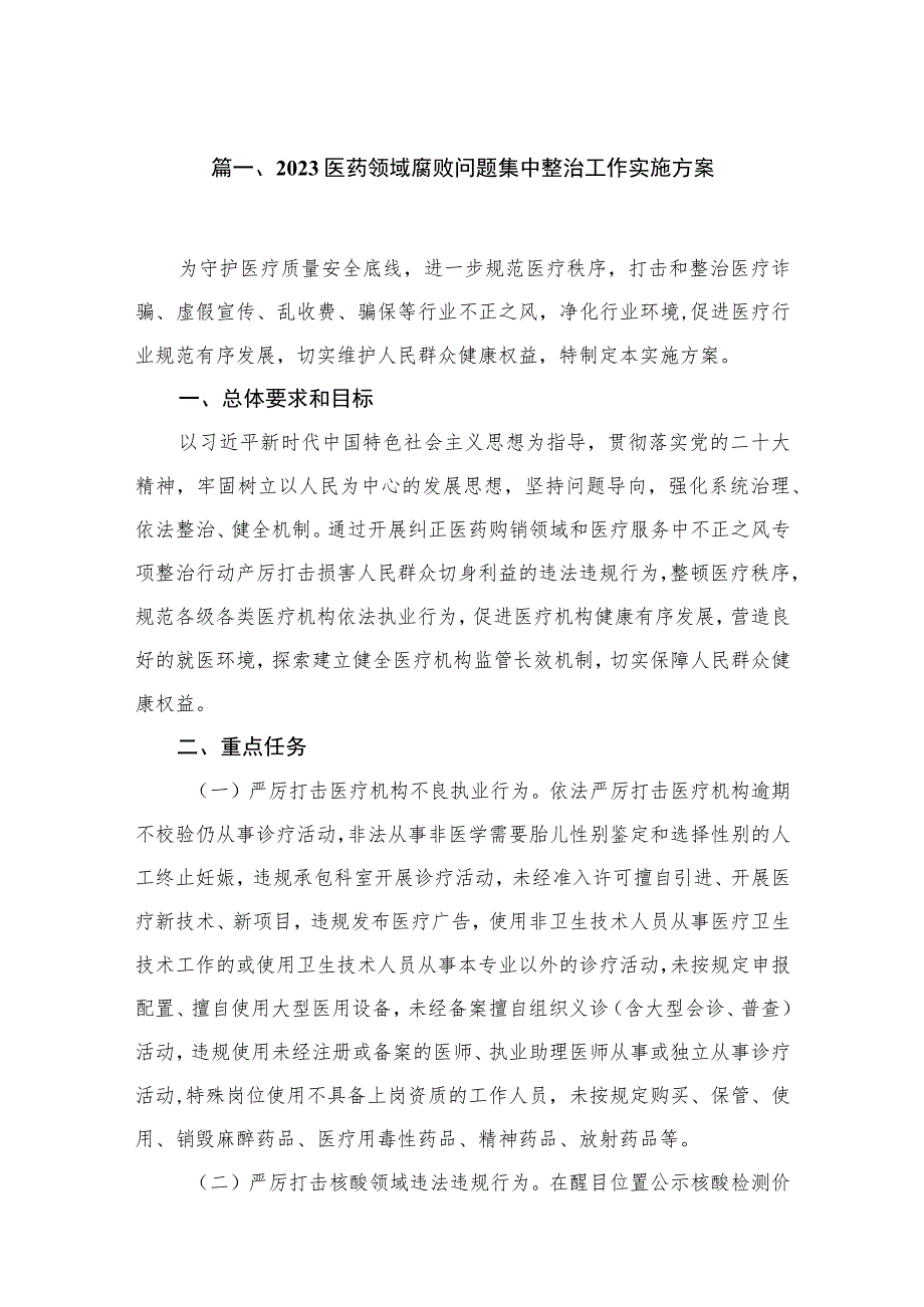 2023医药领域腐败问题集中整治工作实施方案范文精选(6篇).docx_第2页