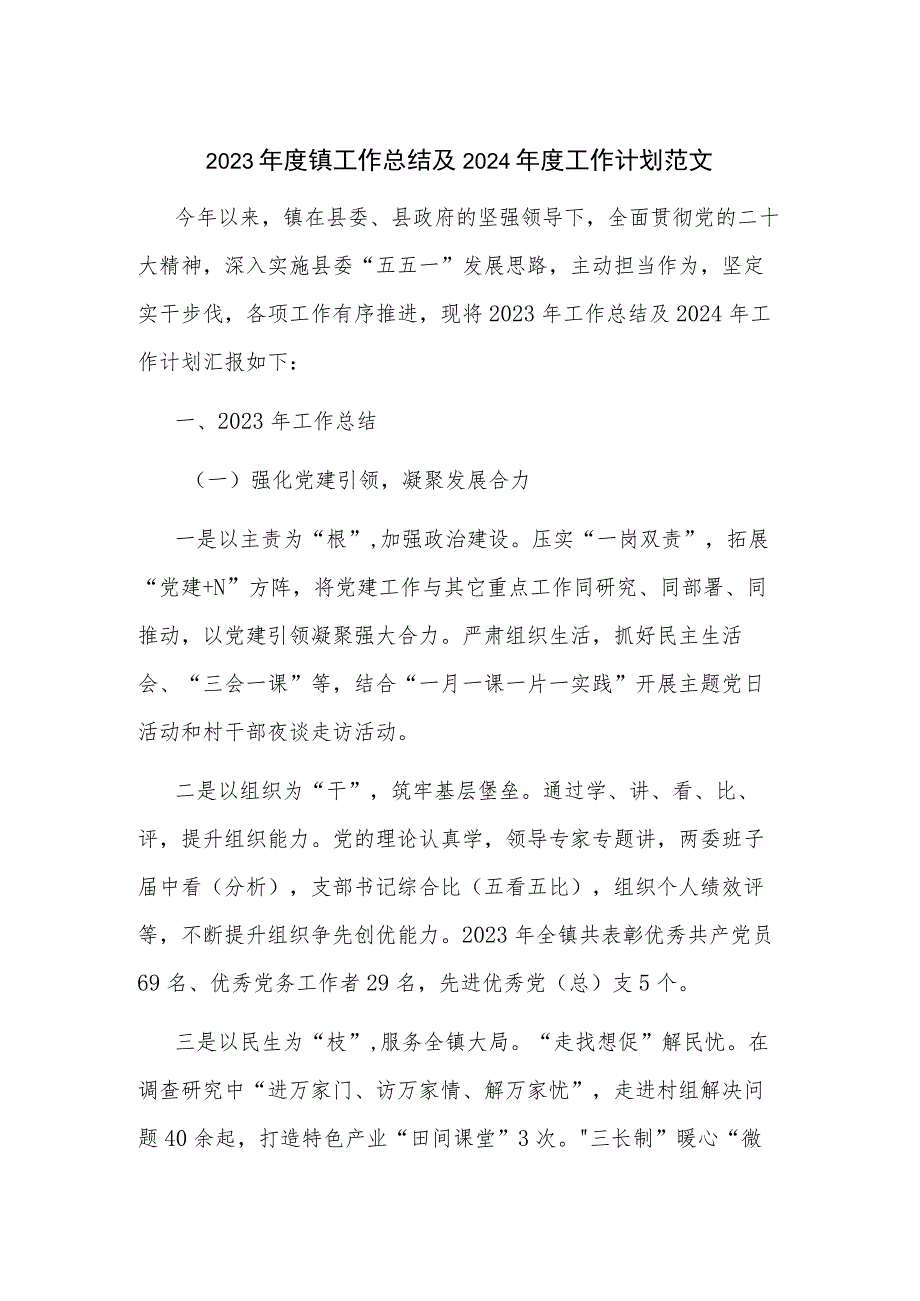 2023年度镇工作总结及2024年度工作计划范文.docx_第1页