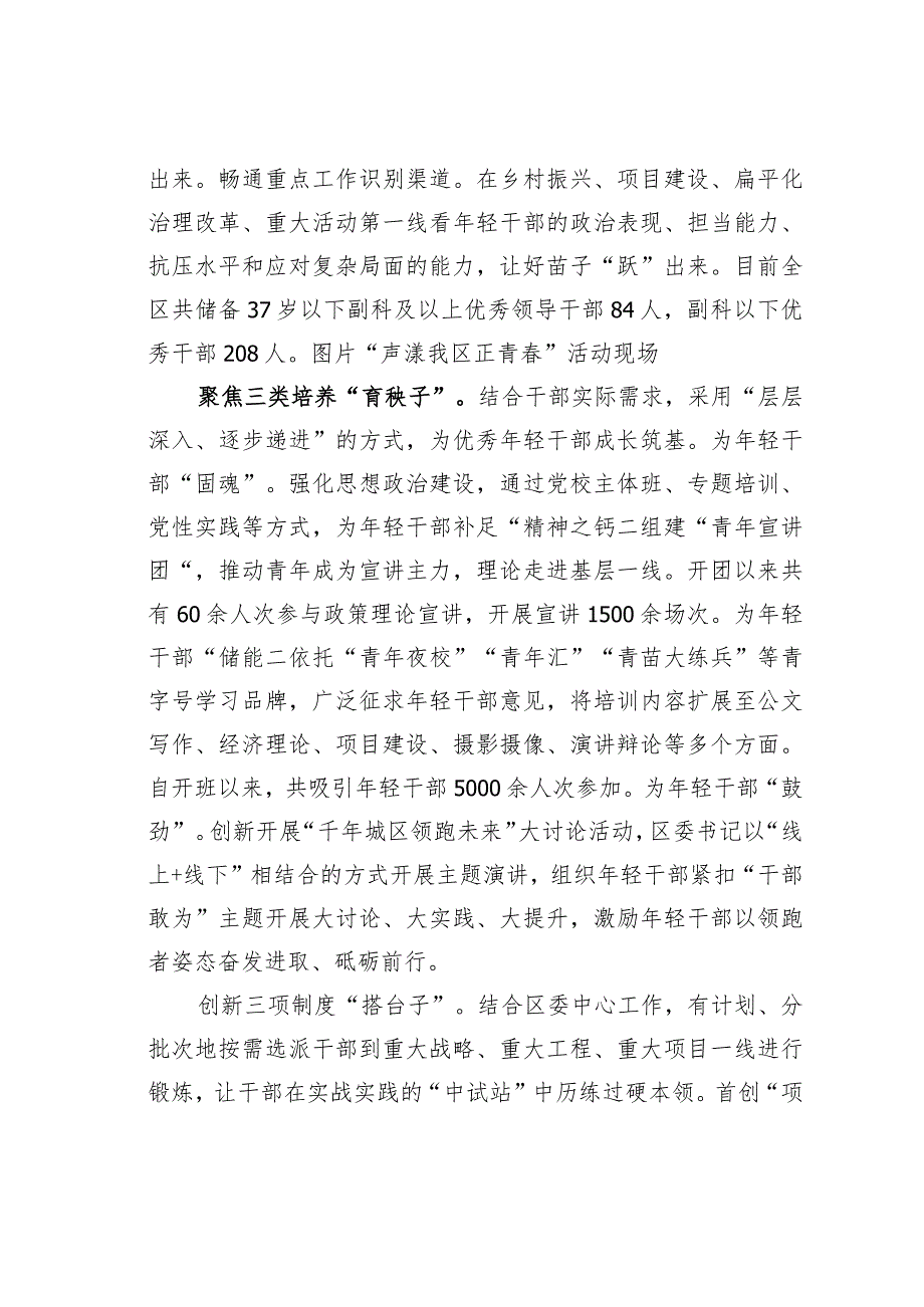 某某区在全市组织系统推进年轻干部成长工作座谈会上的交流发言.docx_第2页