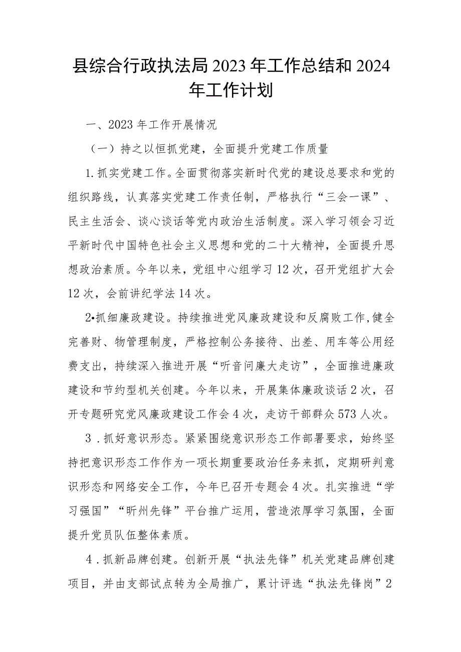 某县综合行政执法局2023-2024年度工作总结下一年工作计划.docx_第1页