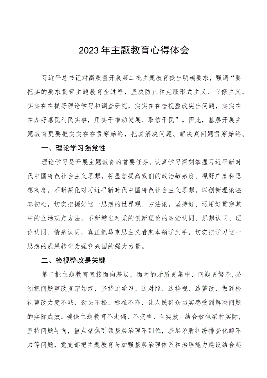 村党组织书记2023年主题教育心得体会十二篇.docx_第1页