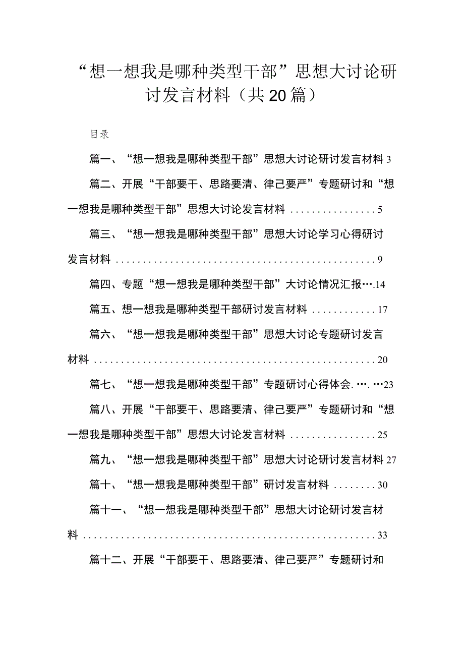 2023年“想一想我是哪种类型干部”思想大讨论发言材料、专题研讨心得体会20篇供参考.docx_第1页