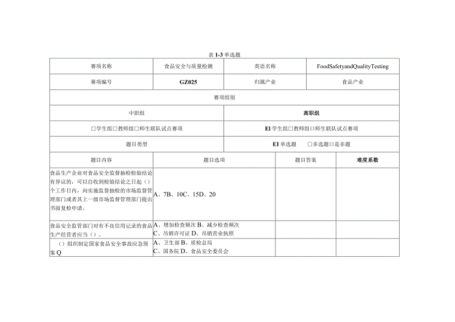 GZ025 食品安全与质量检测赛题第3套-2023年全国职业院校技能大赛赛项赛题.docx_第1页