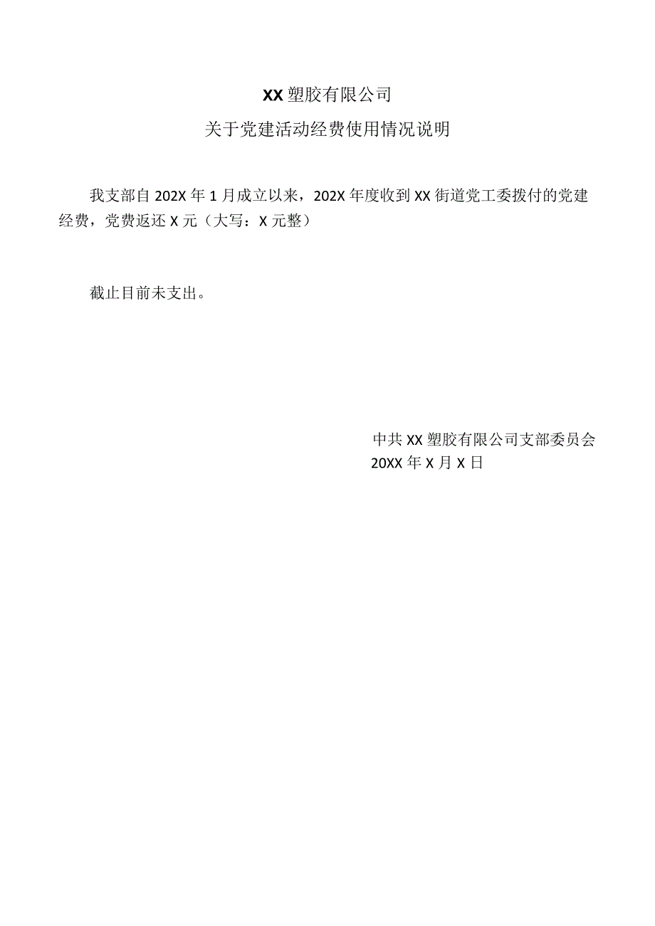 XX塑胶有限公司关于党建活动经费使用情况说明（2023年）.docx_第1页