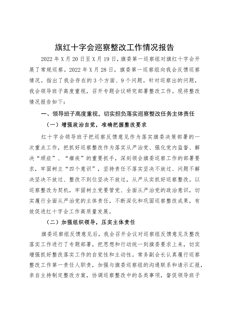 旗红十字会巡察整改工作情况报告.docx_第1页