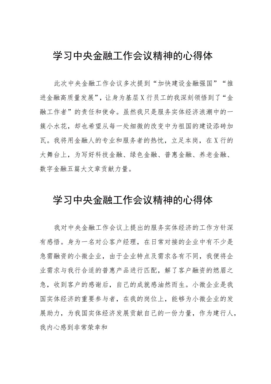 2023中央金融工作会议精神心得感悟发言三十八篇.docx_第1页