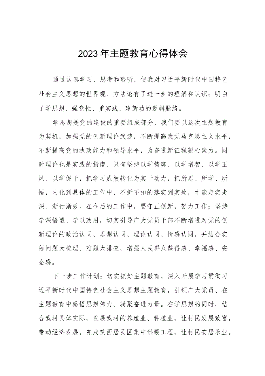 村开展第二批主题教育的心得体会五篇.docx_第1页