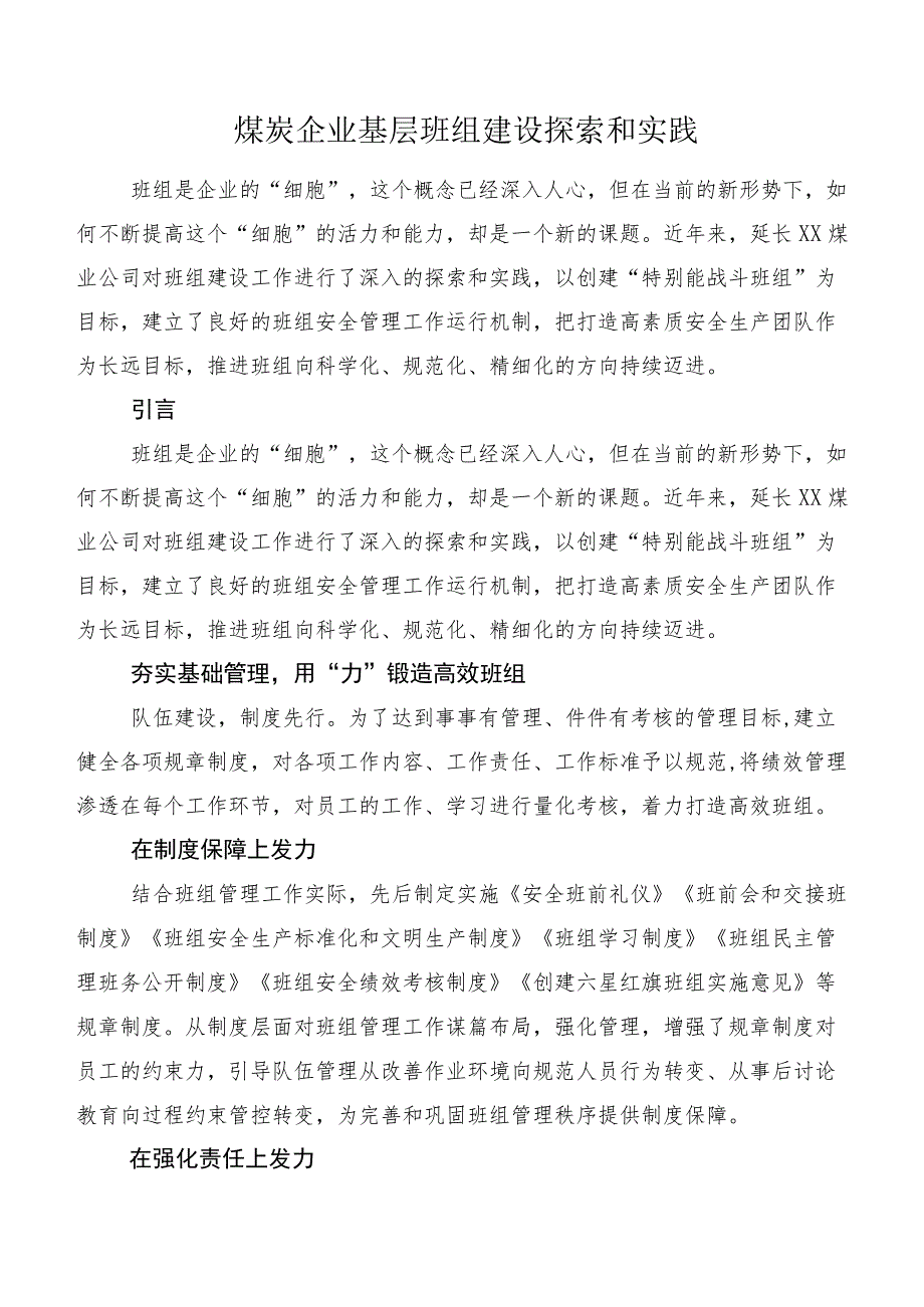 煤炭企业基层班组建设探索和实践.docx_第1页