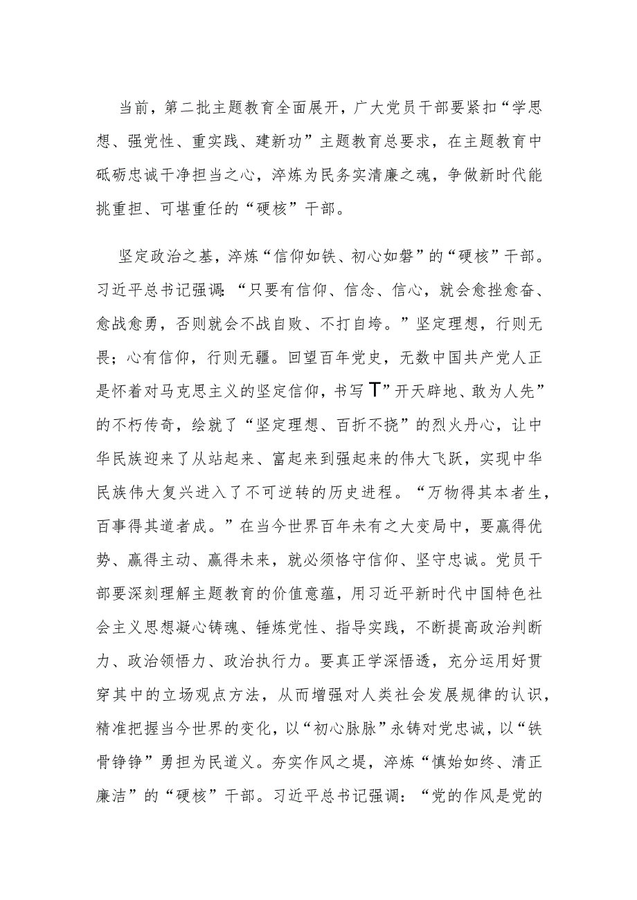 第二批主题教育研讨发言：新时代“硬核”干部.docx_第1页