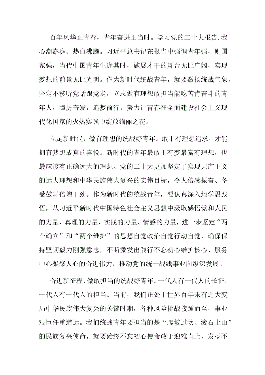 在统战部青年干部座谈会上的发言.docx_第1页