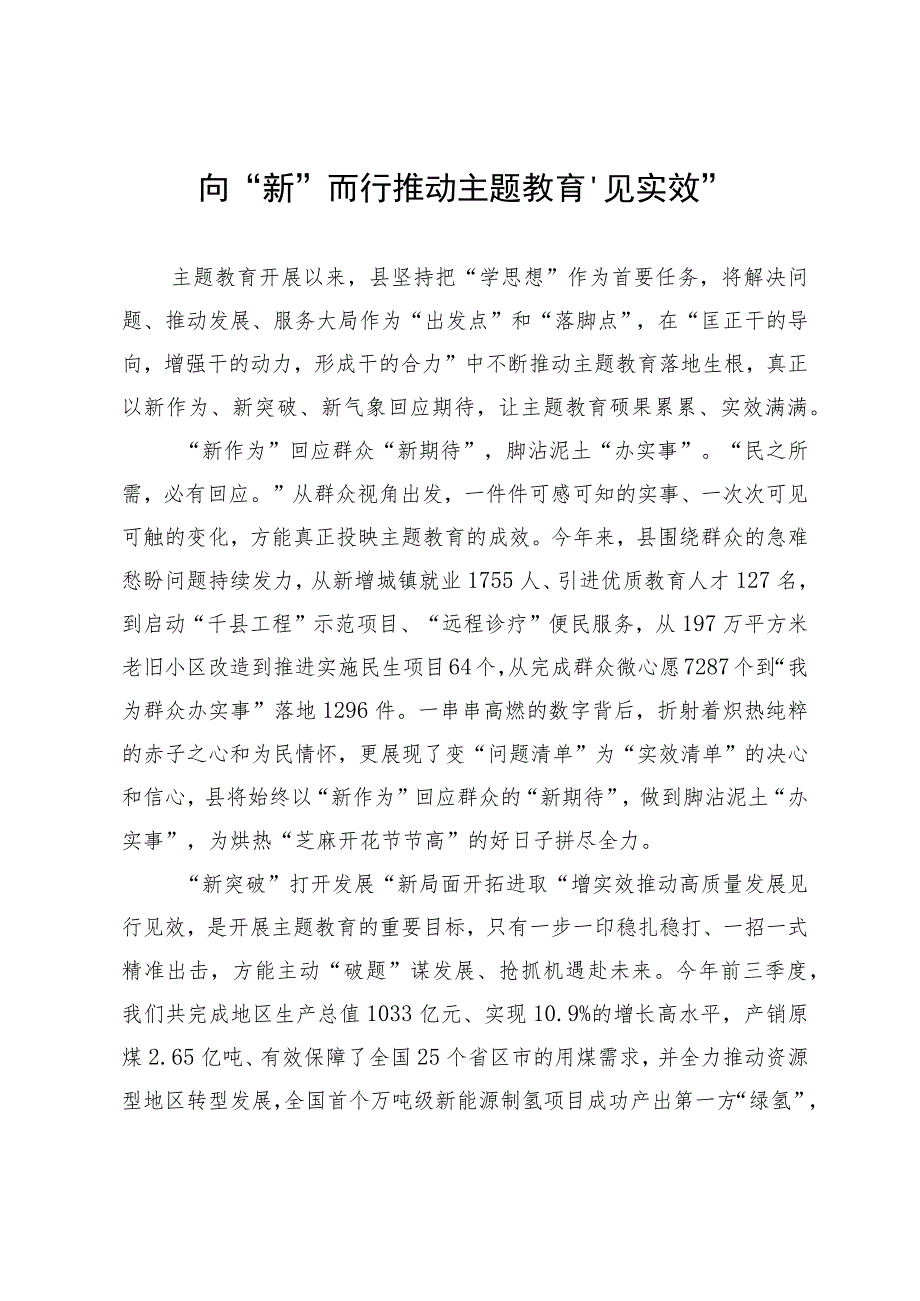 主题教育经验做法：向“新”而行推动主题教育“见实效”.docx_第1页