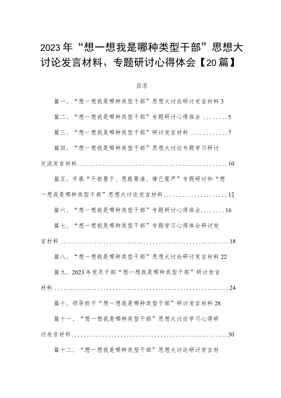 2023年“想一想我是哪种类型干部”思想大讨论发言材料、专题研讨心得体会【20篇】.docx_第1页