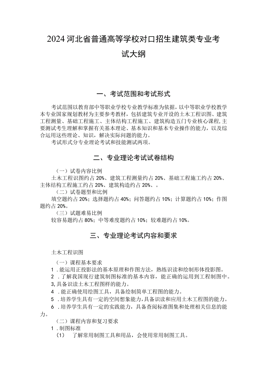 2024河北省普通高等学校对口招生 建筑类专业考试大纲.docx_第1页