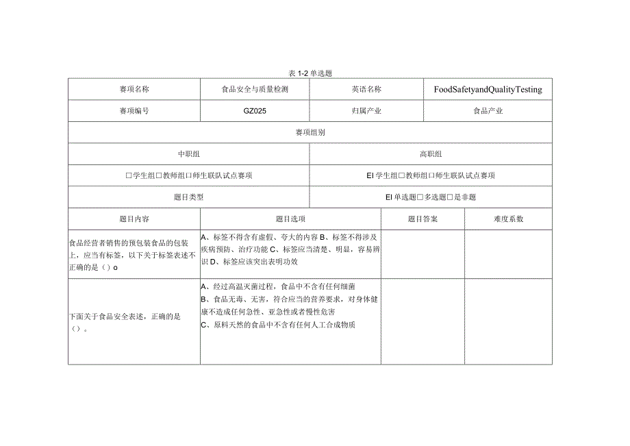 GZ025 食品安全与质量检测赛题第2套-2023年全国职业院校技能大赛赛项赛题.docx_第1页