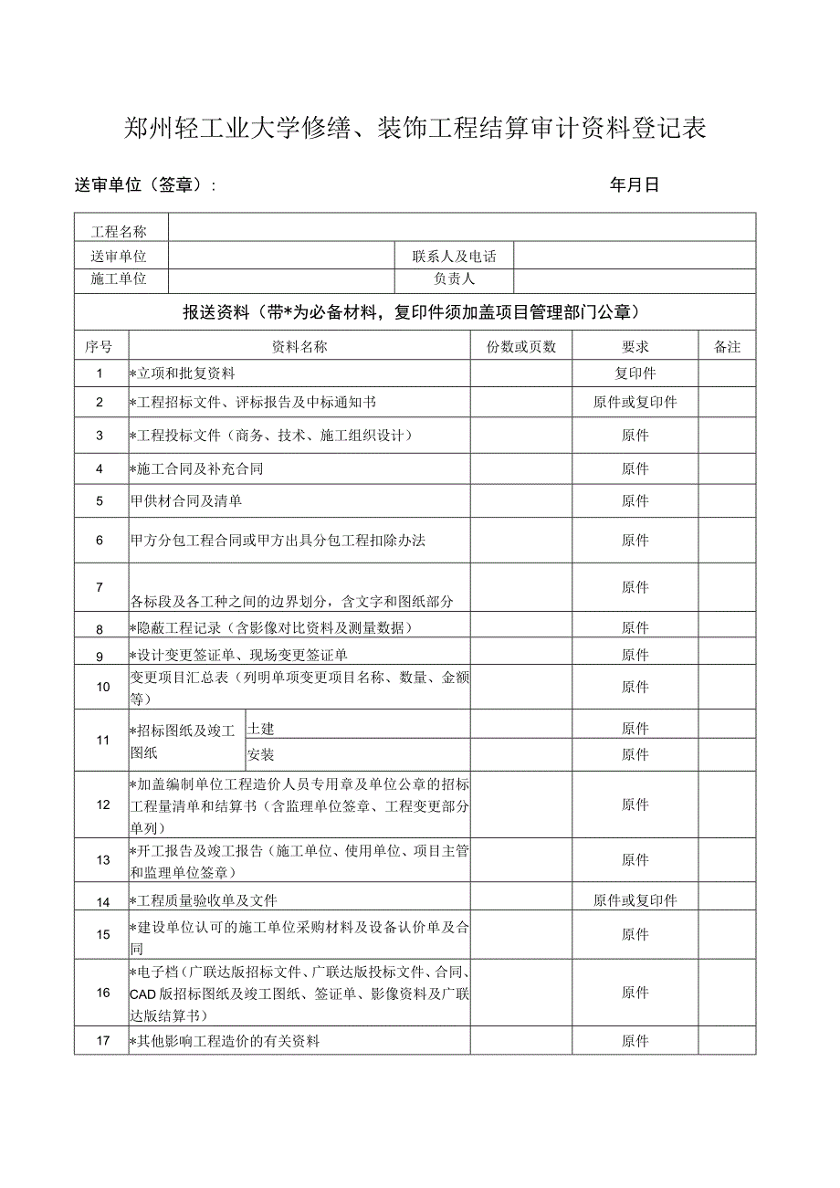 郑州轻工业大学工程项目竣工结算审计送审表.docx_第2页