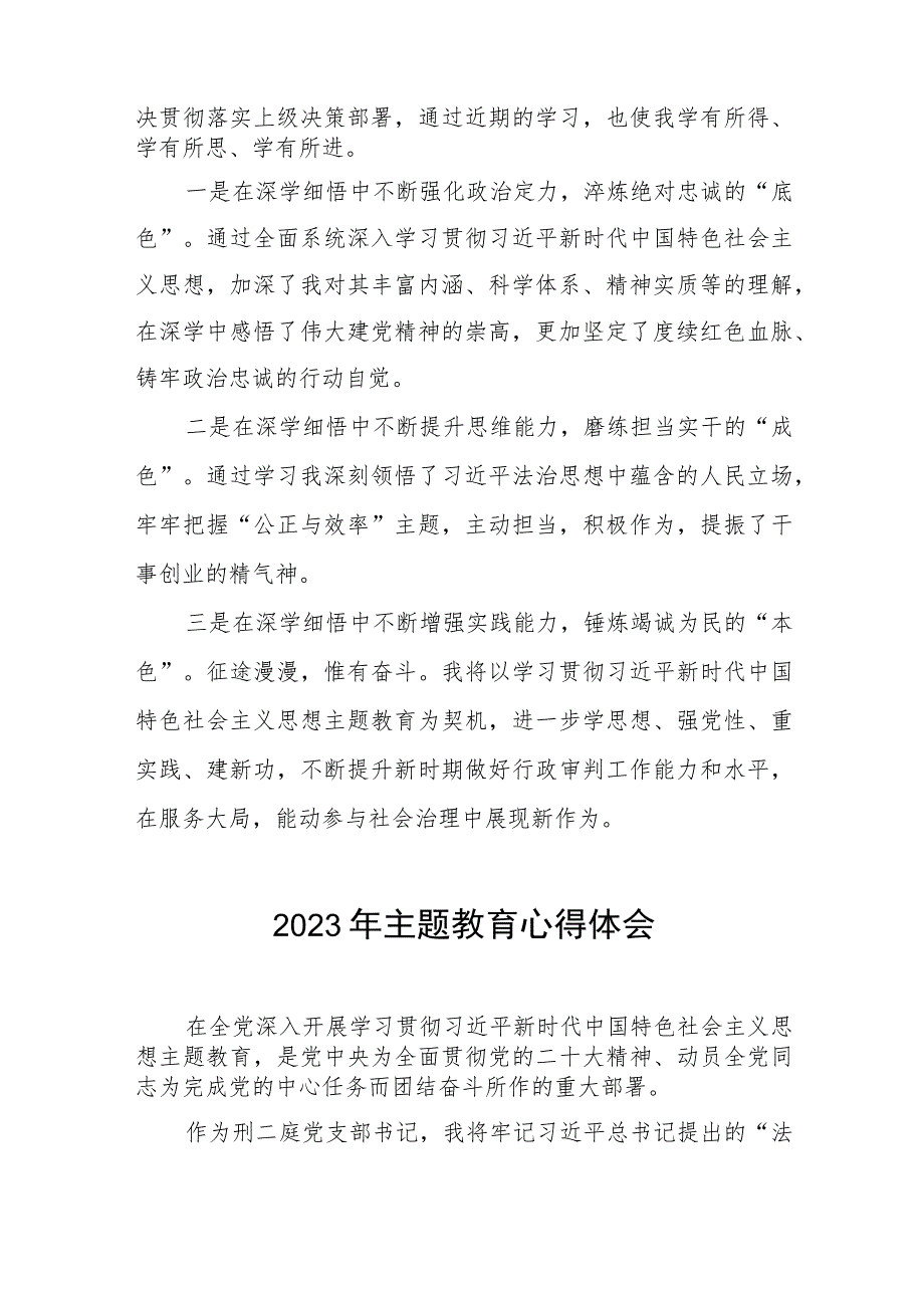 法官关于2023年主题教育心得体会发言材料十二篇.docx_第2页