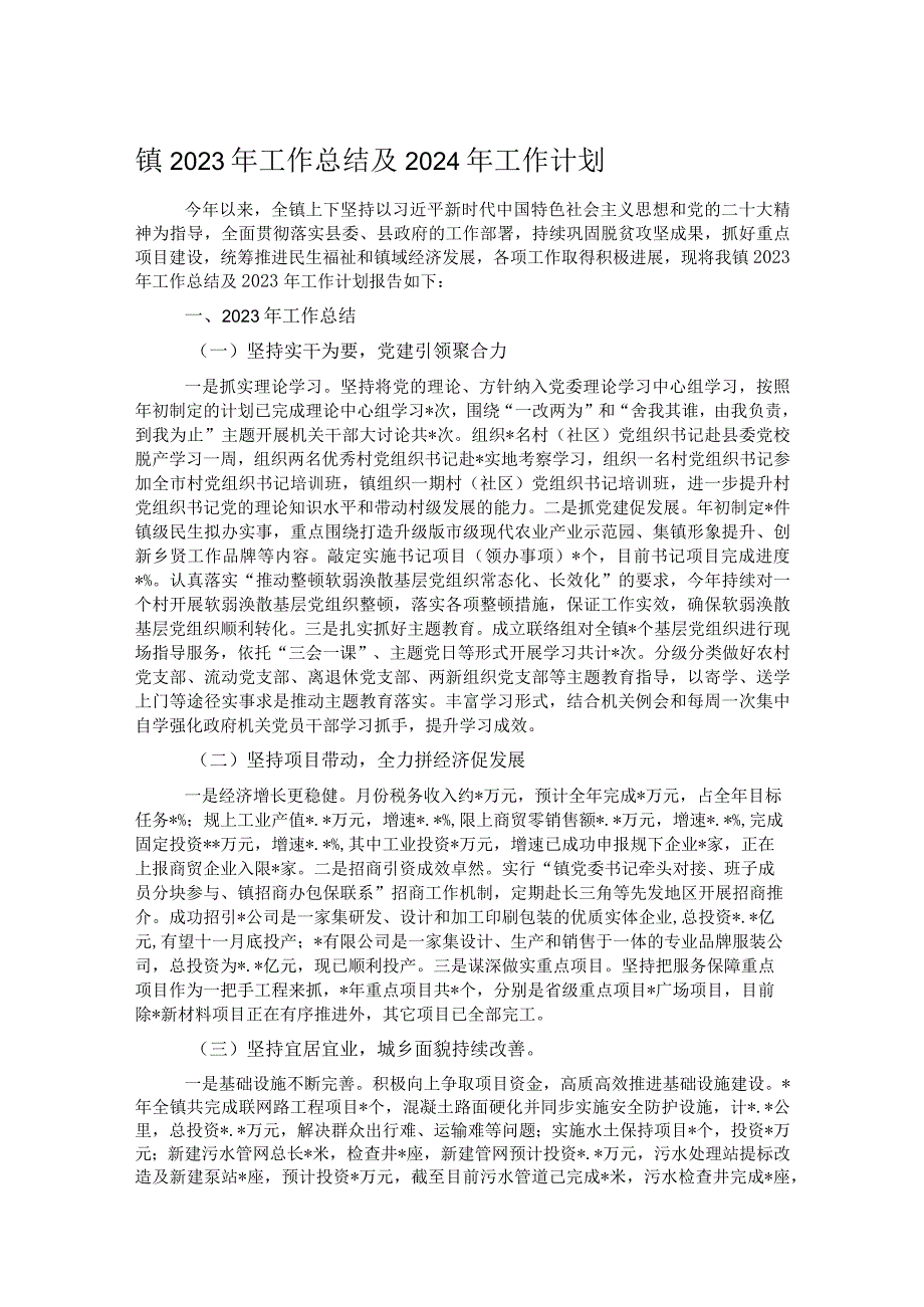 镇2023年工作总结及2024年工作计划 .docx_第1页