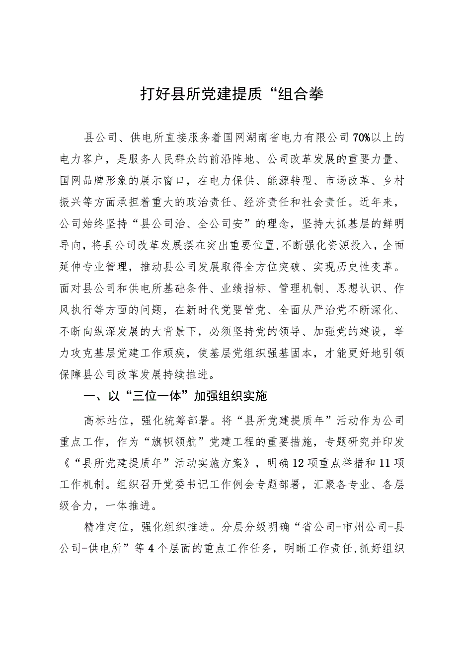 电力公司经验做法：打好县所党建提质“组合拳”.docx_第1页