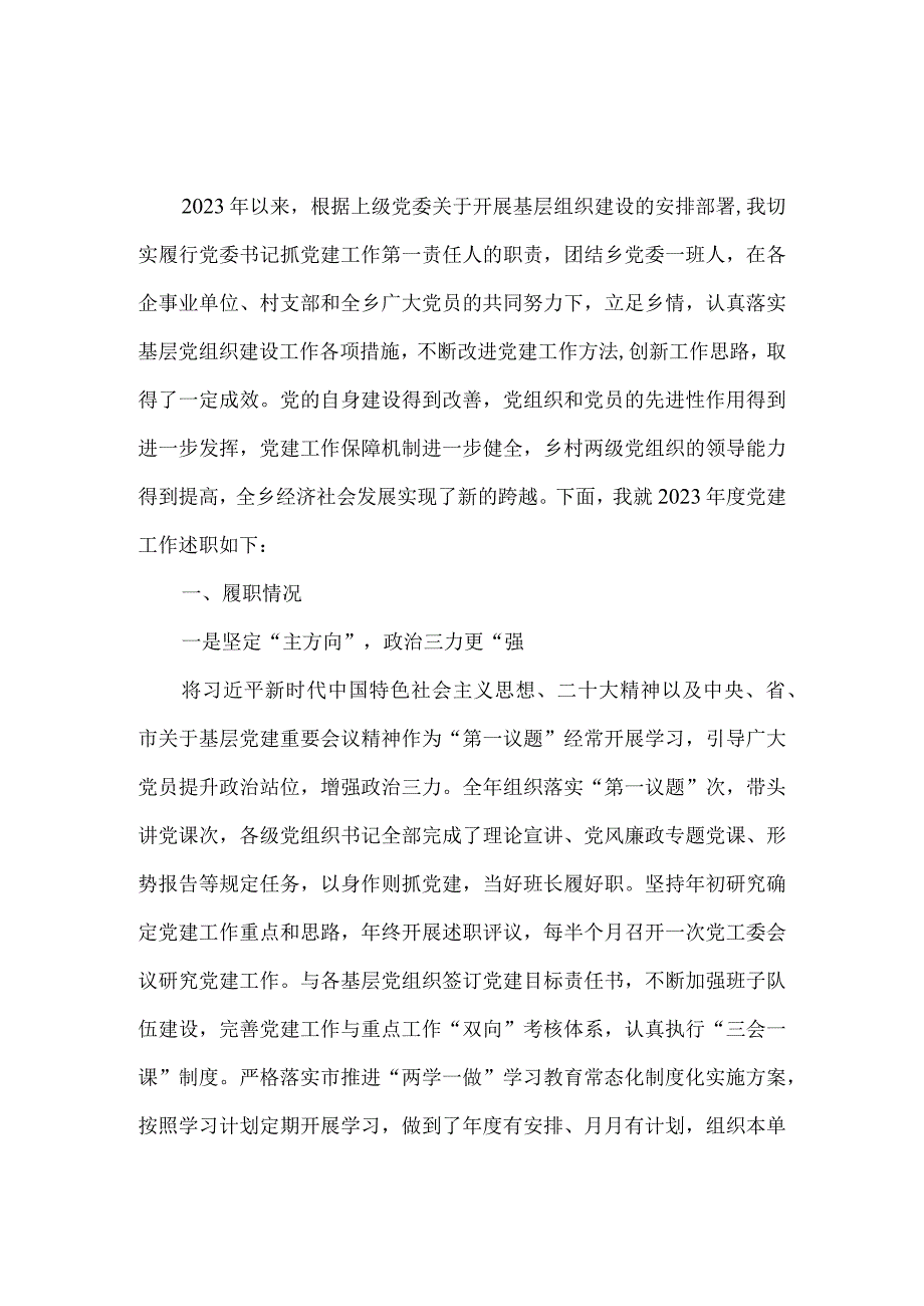 2023年度基层党支部书记抓党建工作述职报告范文二 .docx_第2页