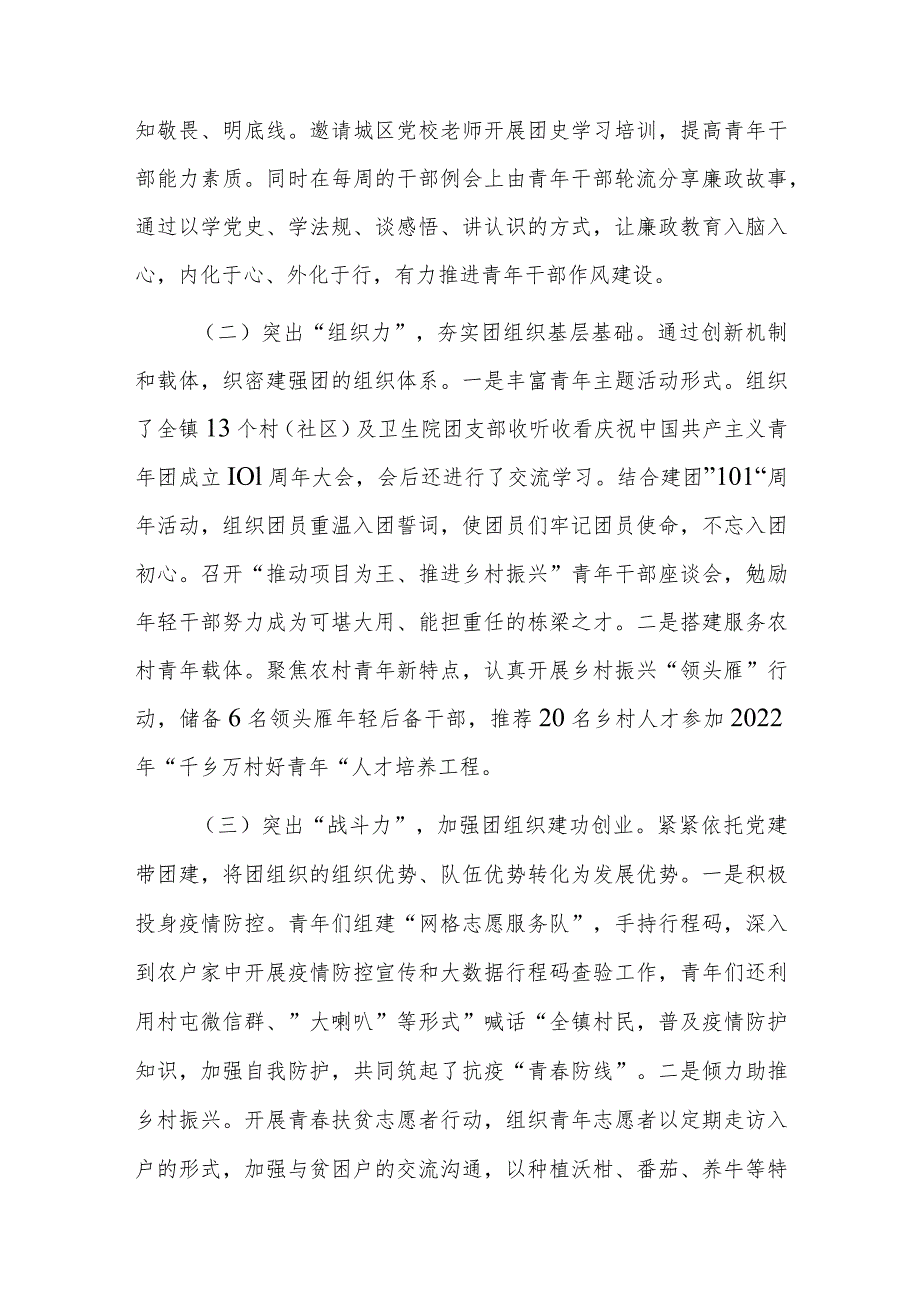 乡镇团委书记、镇人大主席、市委办主任科员、县政府办公室主任2023年度书记述职报告四篇汇编.docx_第2页