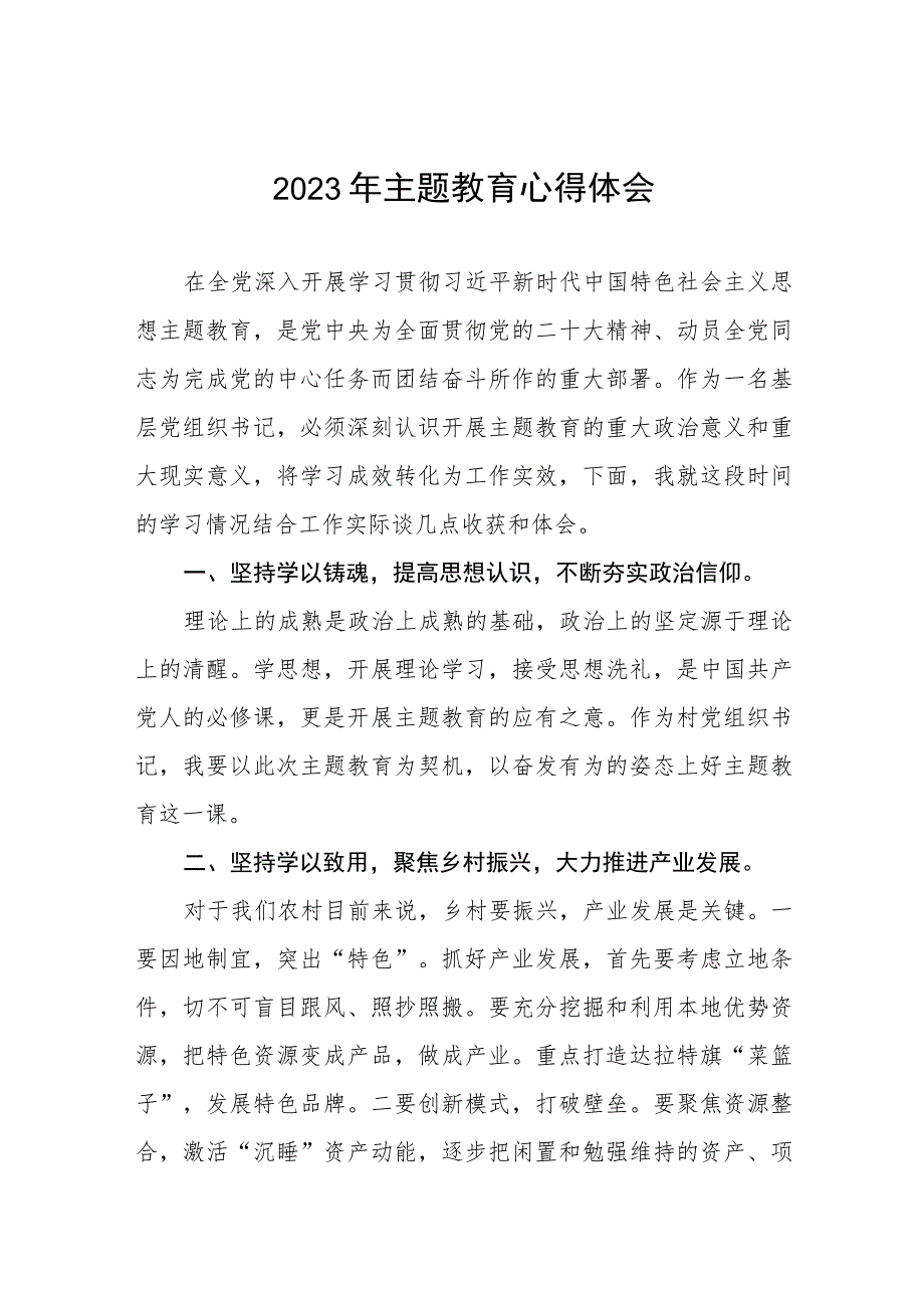 基层党组织书记2023年主题教育心得体会(九篇).docx_第1页