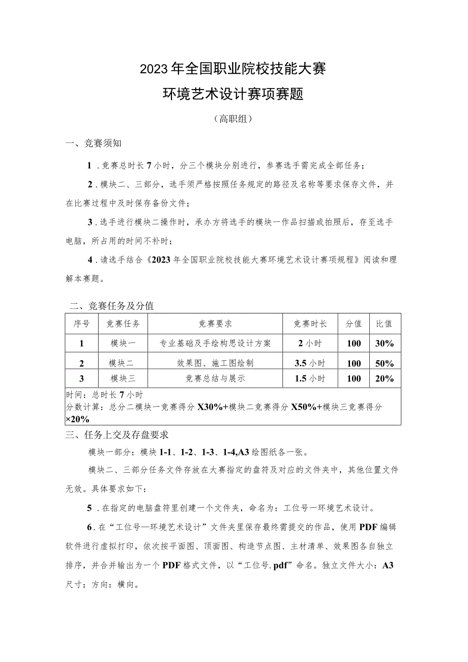 GZ055 环境艺术设计赛项赛题15套-2023年全国职业院校技能大赛赛项赛题.docx_第1页