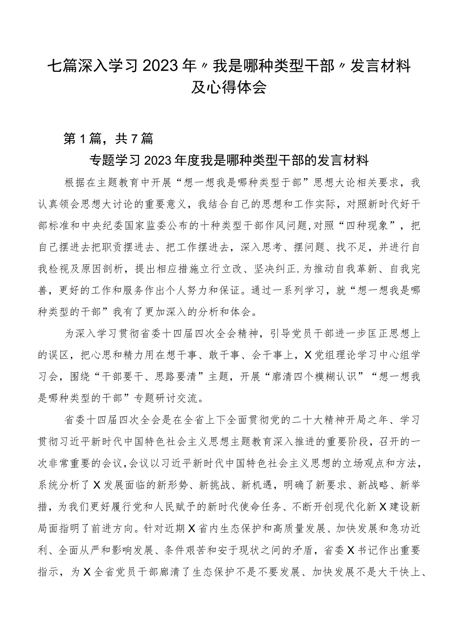 七篇深入学习2023年“我是哪种类型干部”发言材料及心得体会.docx_第1页