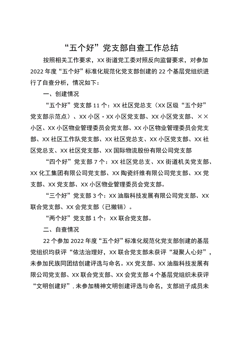 “五个好”党支部自查工作总结.docx_第1页