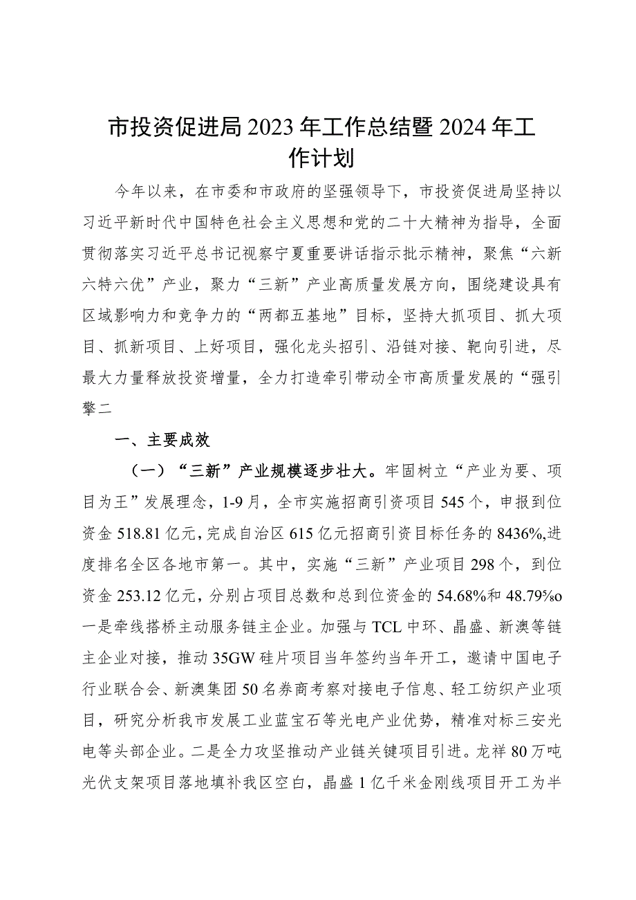 市投资促进局2023年工作总结暨2024年工作计划.docx_第1页