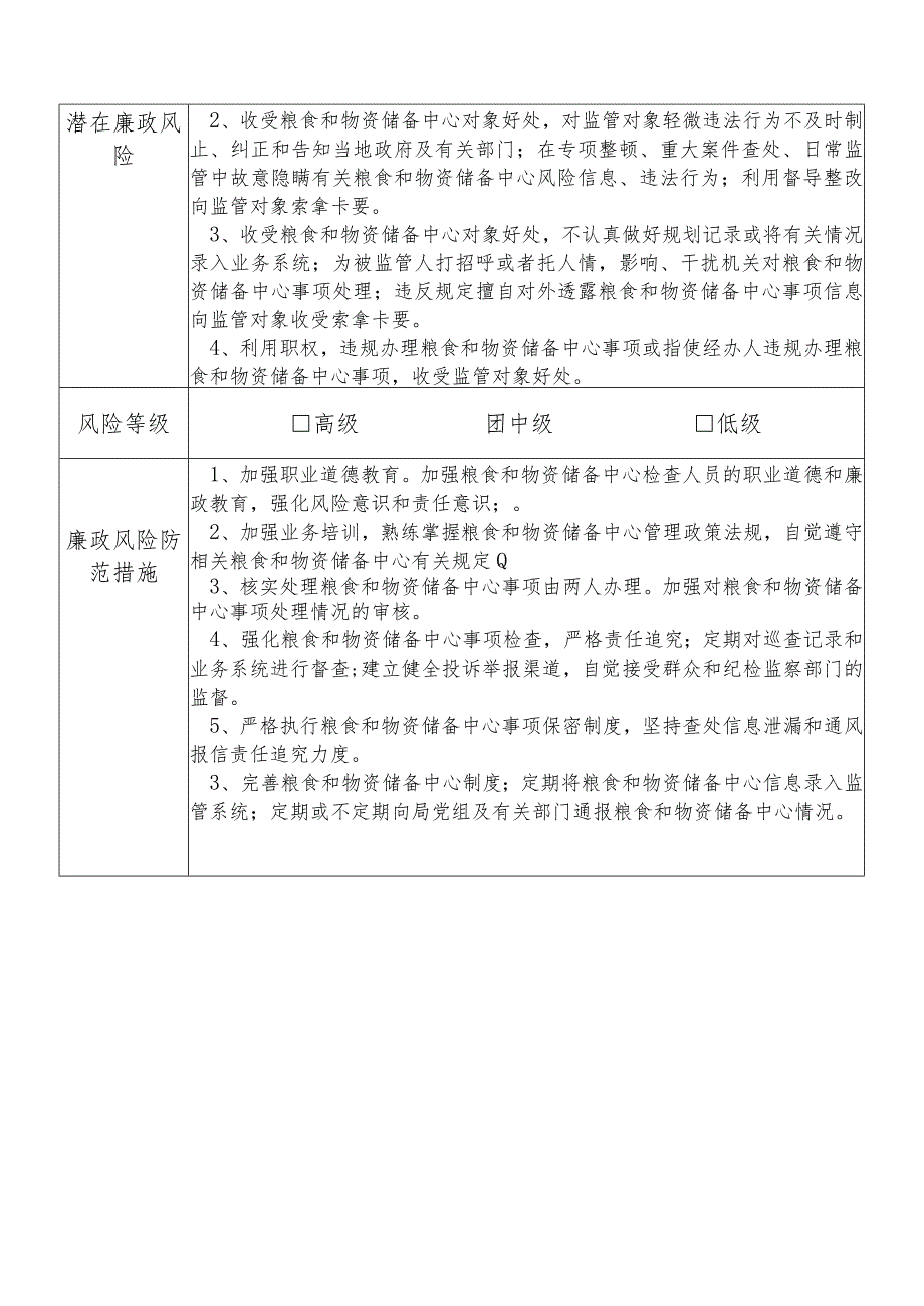 某县发展和改革部门粮食和物资储备中心主任个人岗位廉政风险点排查登记表.docx_第2页