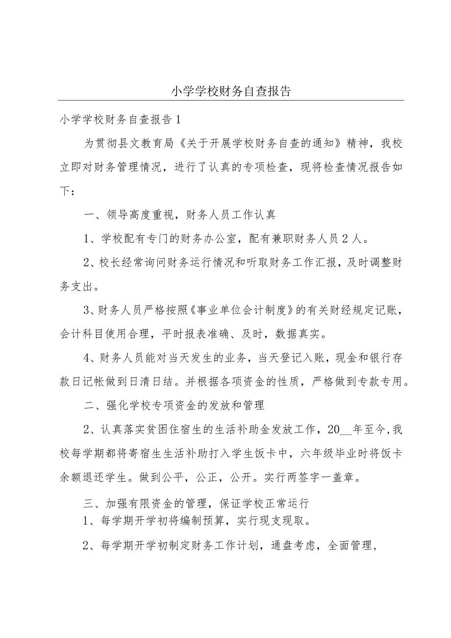 小学学校财务自查报告.docx_第1页