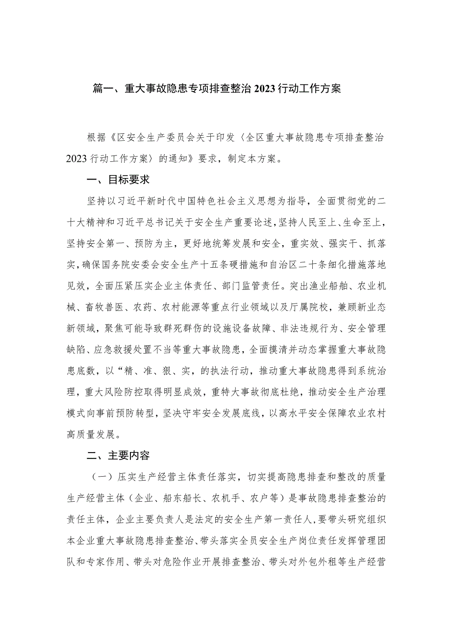 重大事故隐患专项排查整治行动工作方案【10篇精选】供参考.docx_第2页