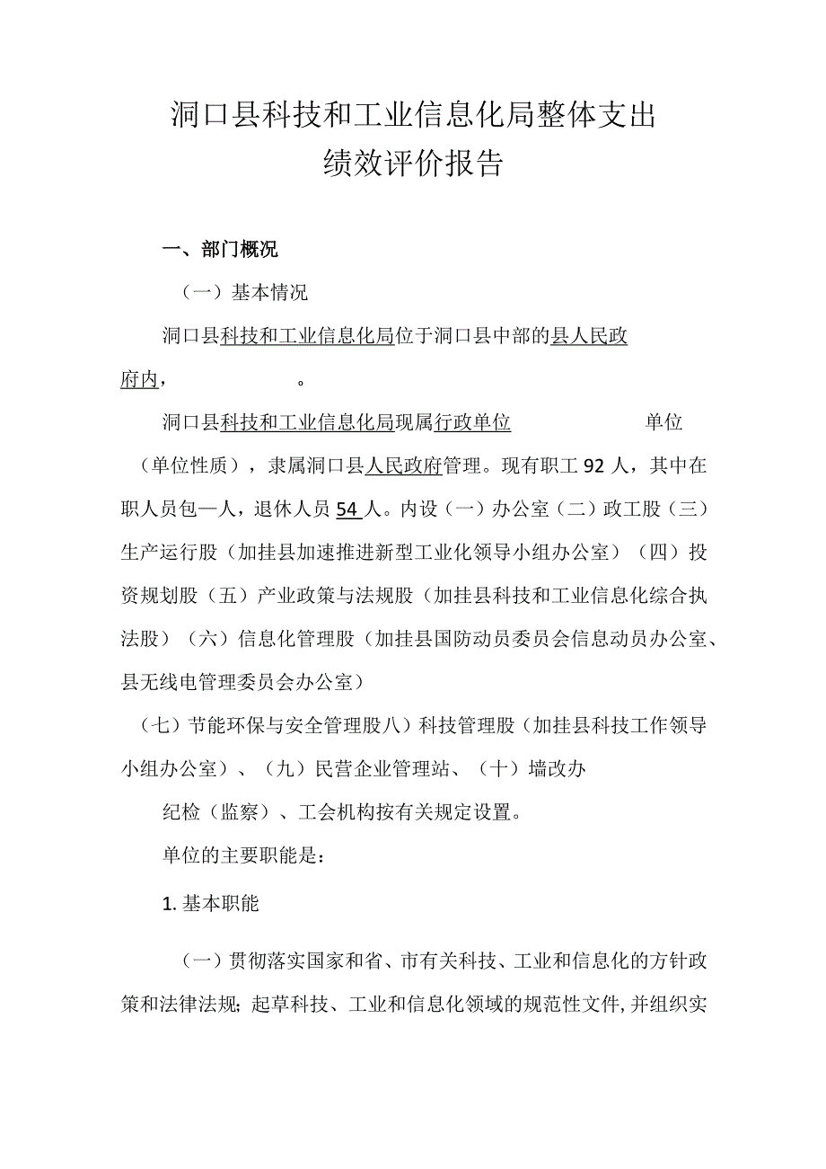 洞口县科技和工业信息化局整体支出绩效评价报告.docx_第1页