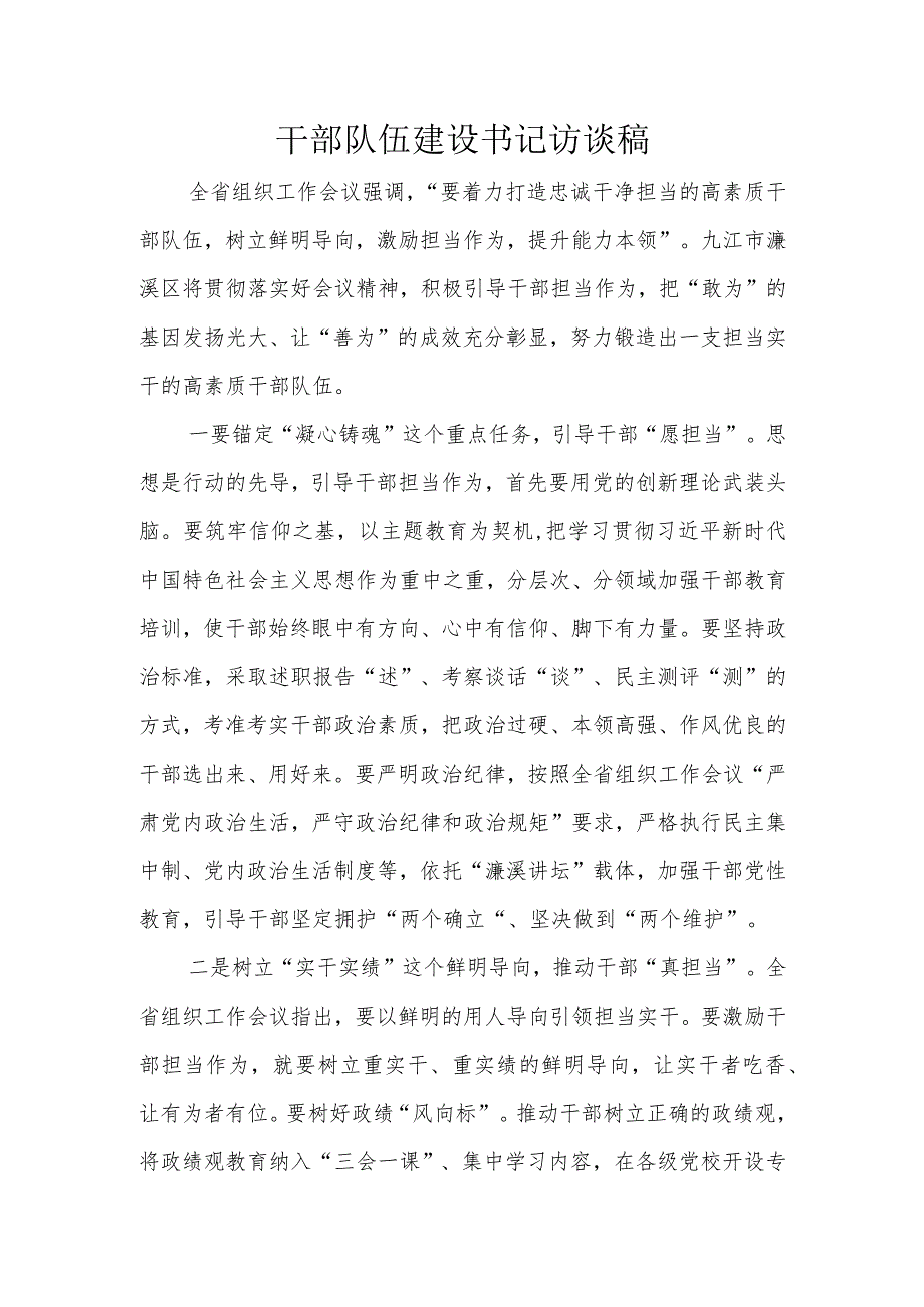 干部队伍建设书记访谈稿.docx_第1页