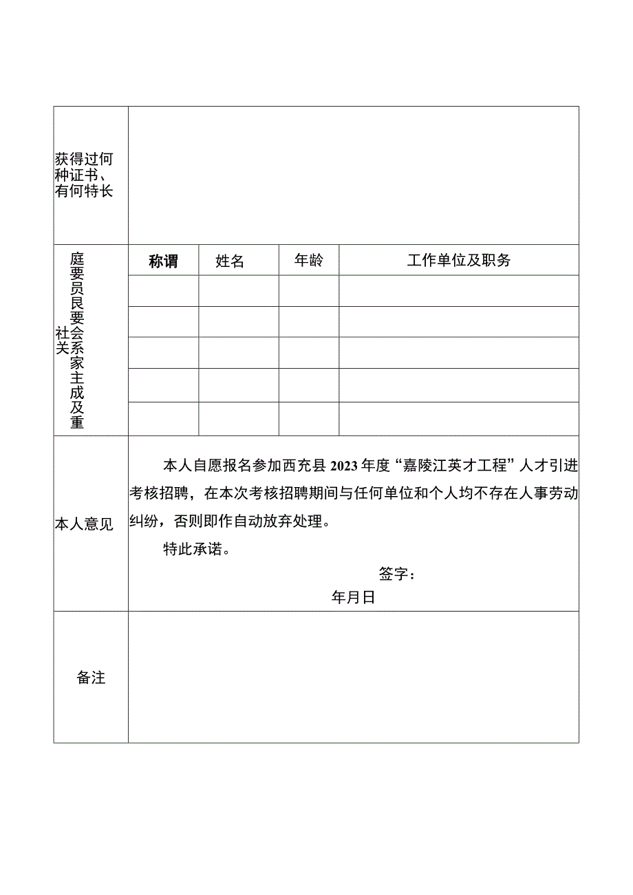 西充县2023年度“嘉陵江英才工程”人才引进报名表样表.docx_第2页