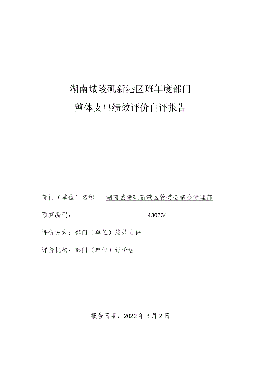 湖南城陵矶新港区2022年度部门整体支出绩效评价自评报告.docx_第1页