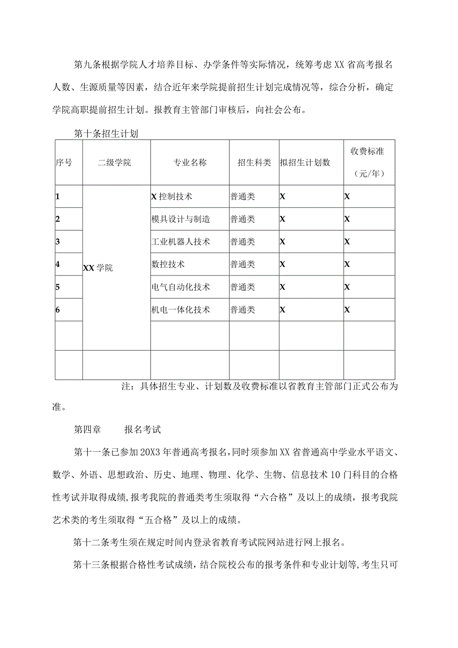 XX高等职业技术学院20X3年提前招生章程.docx_第2页