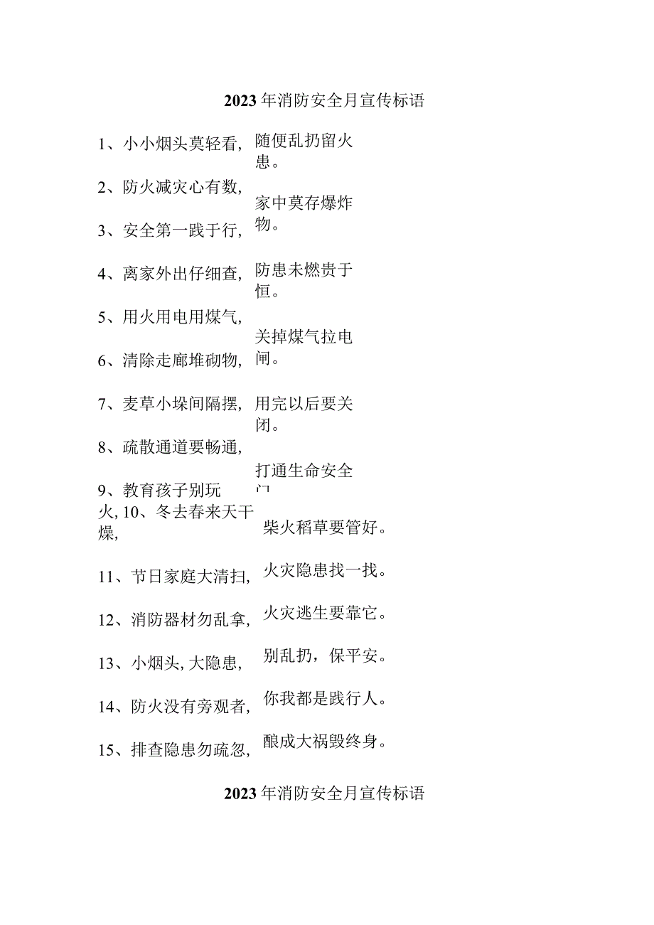 2023年物业公司消防安全月宣传活动标语 汇编4份.docx_第1页